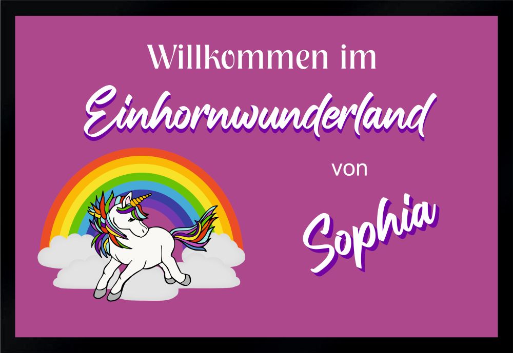 Fußmatte Schmutzfangmatte Wunschtext Einhorn Einhornwunderland F147 60x40 cm