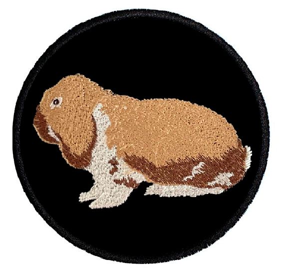 Kaninchen Deutscher Widder thüringerfarbig-weiß ... Aufnäher Patch 8 cm (2024)