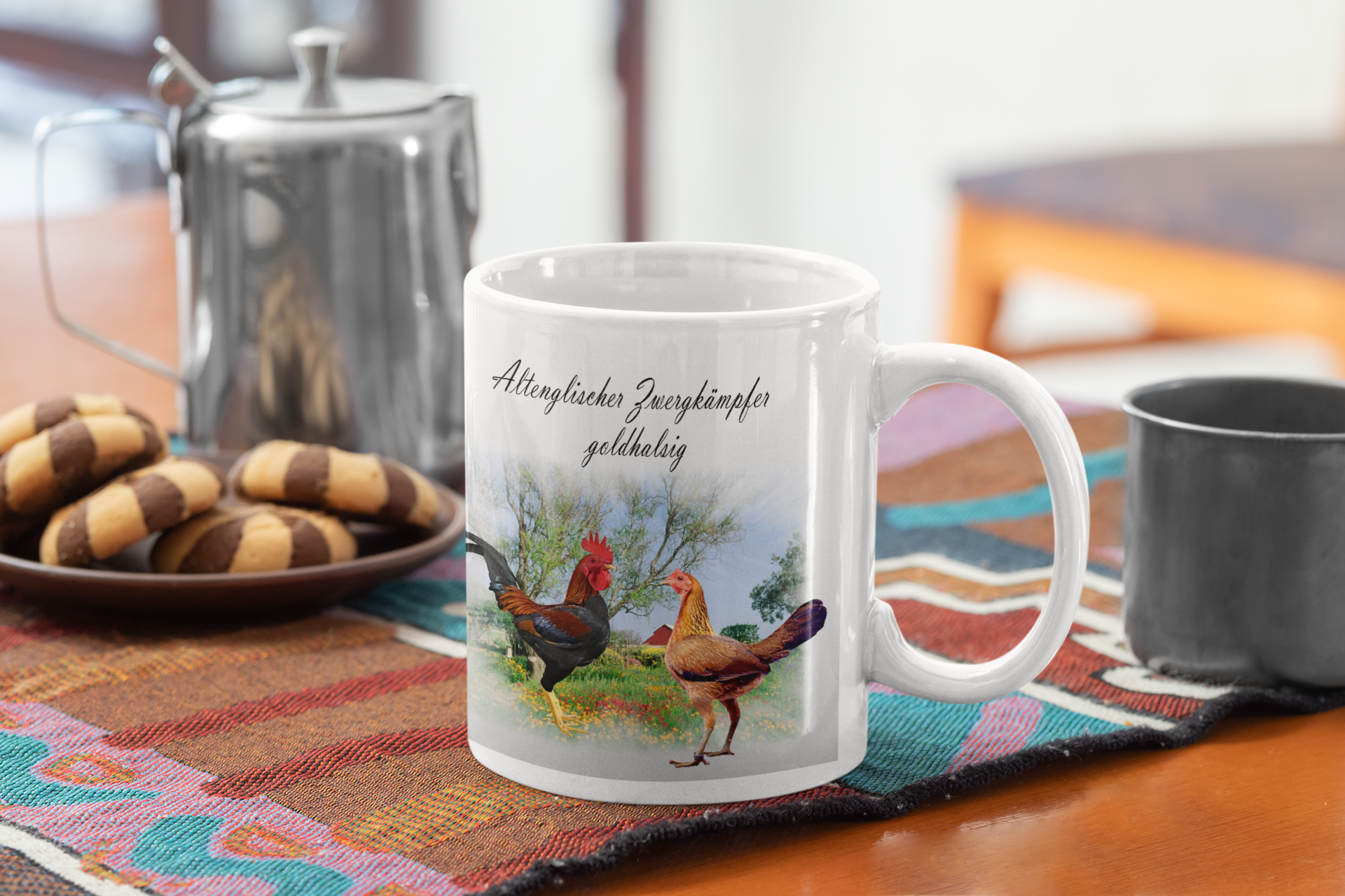 Kaffeetasse Tasse Hühner  Altenglischer Zwergkämpfer goldhalsig T23