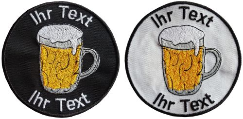 Biergarten Bierglas Aufnäher Patch gestickt mit Wunschtext 10cm(920) schwarz