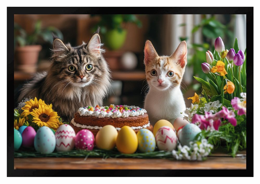 Fußmatte Ostern Katzen Torte Ostereier Tulpen F2629 60x40 cm
