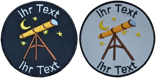 Astronom Teleskop Aufnäher m Wunschtext Verein Patch 10cm (707) schwarz