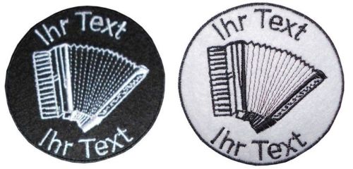 Akkordeon Schifferklavier Aufnäher mit Wunschtext Patch 8cm (106-1) weiß