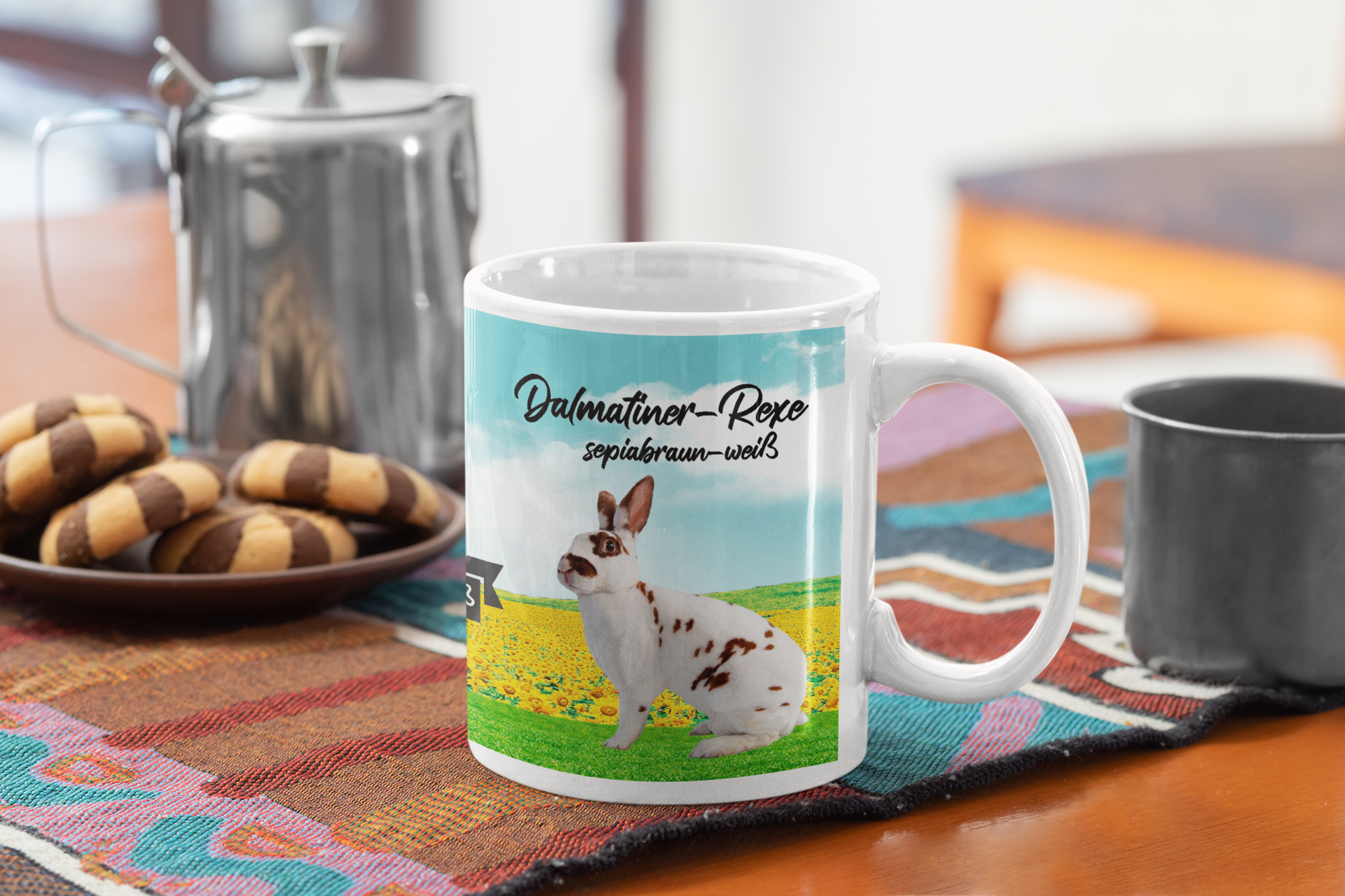 Kaffeetasse Tasse Kaninchen Dalmatiner Rexe sepiabraun-weiß T56