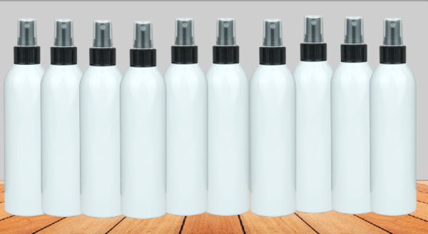 10 Stück PET Flasche 250 ml weiß inkl. Spray Zerstäuber Pumpe