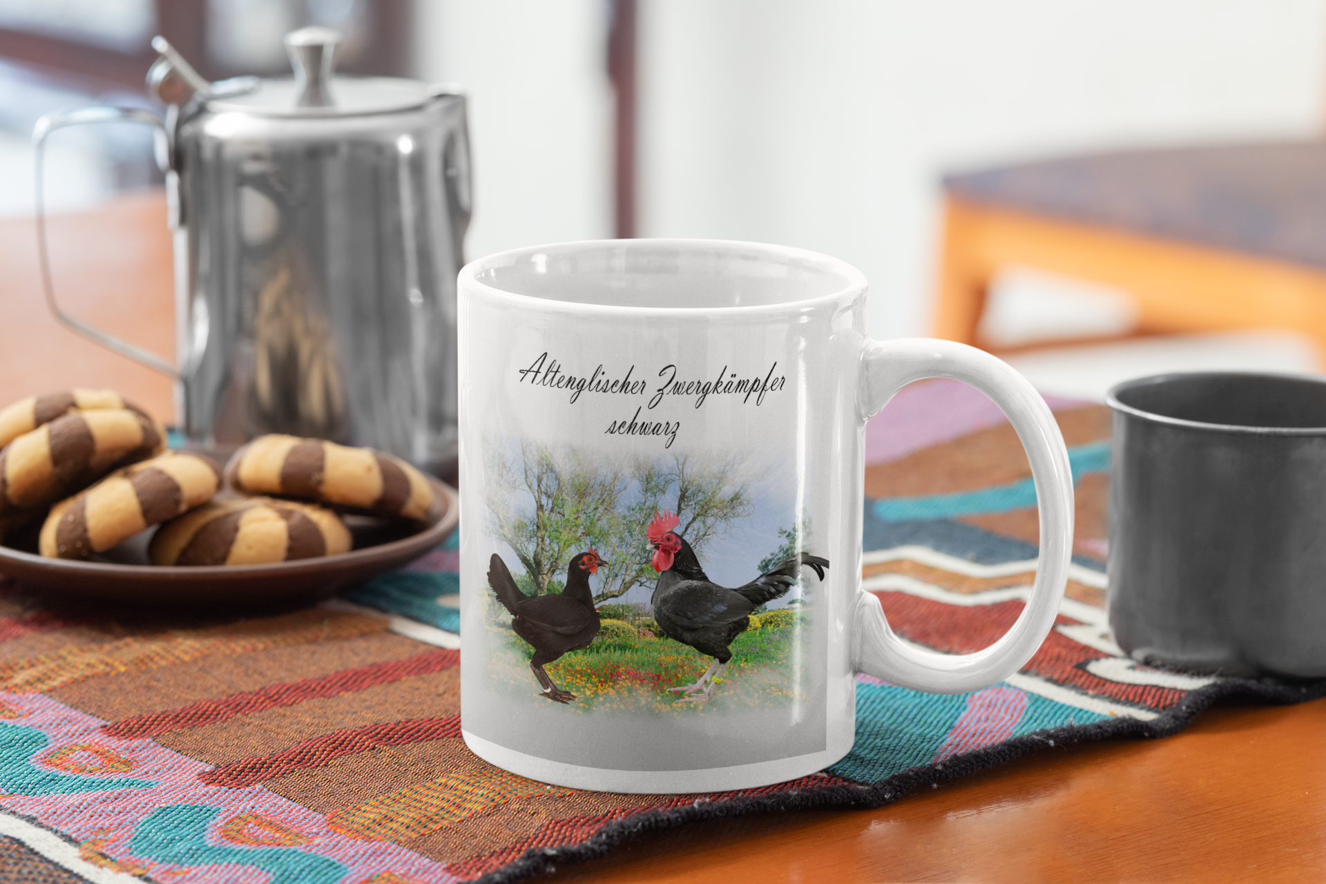 Kaffeetasse Tasse Hühner Altenglischer Zwergkämpfer schwarz T31