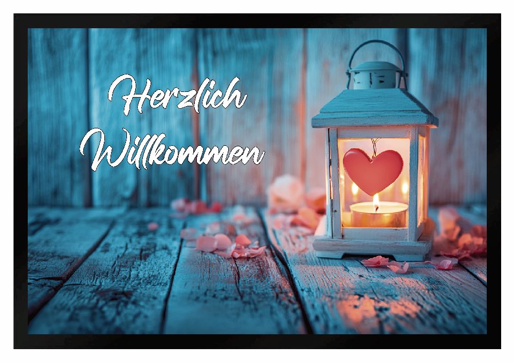 Fußmatte Laterne Herz Rosenblätter Herzlich Willkommen F2652 60x40 cm