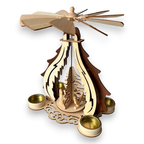 Holz Teelicht Pyramide mit Geflügel