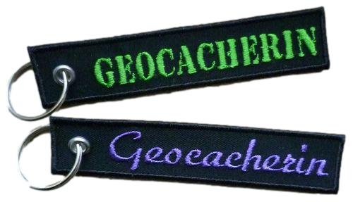 Schlüsselanhänger Geocacherin gestickt  Wunschfarbe (863) grün Disc Hand