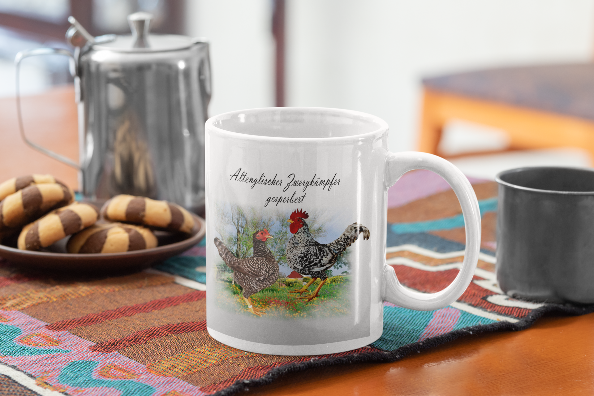 Kaffeetasse Tasse Hühner Altenglischer Zwergkämpfer gesperbert T29