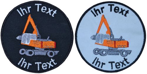 Bagger Baumaschine Aufnäher Patch gestickt mit Wunschtext 10cm (785) schwarz