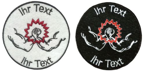 Armdrücken Aufnäher mit Wunschtext  Verein Patch 8cm (258-1) weiß