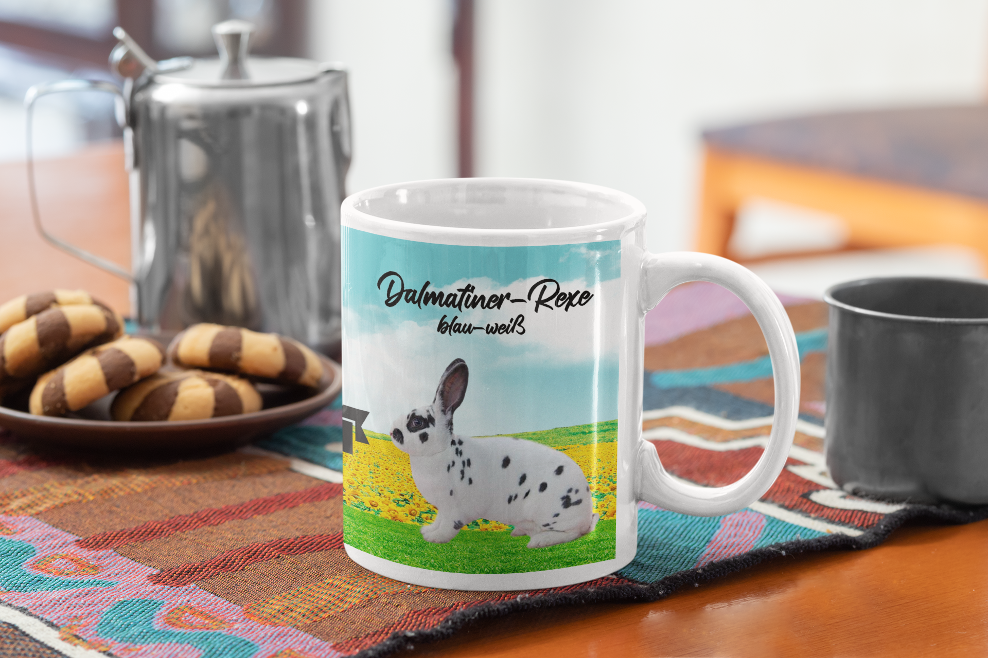 Kaffeetasse Tasse Kaninchen Dalmatiner Rexe blau-weiß T53