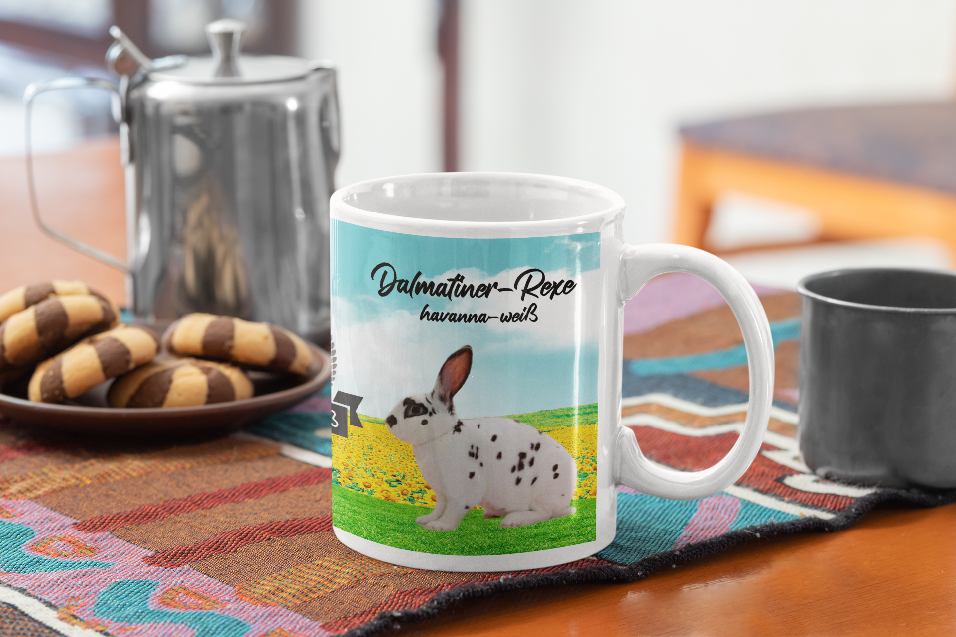 Kaffeetasse Tasse Kaninchen Dalmatiner Rexe havanna-weiß T54