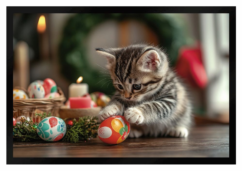 Fußmatte Ostern niedliche Katze Ostereier F2625 60x40 cm