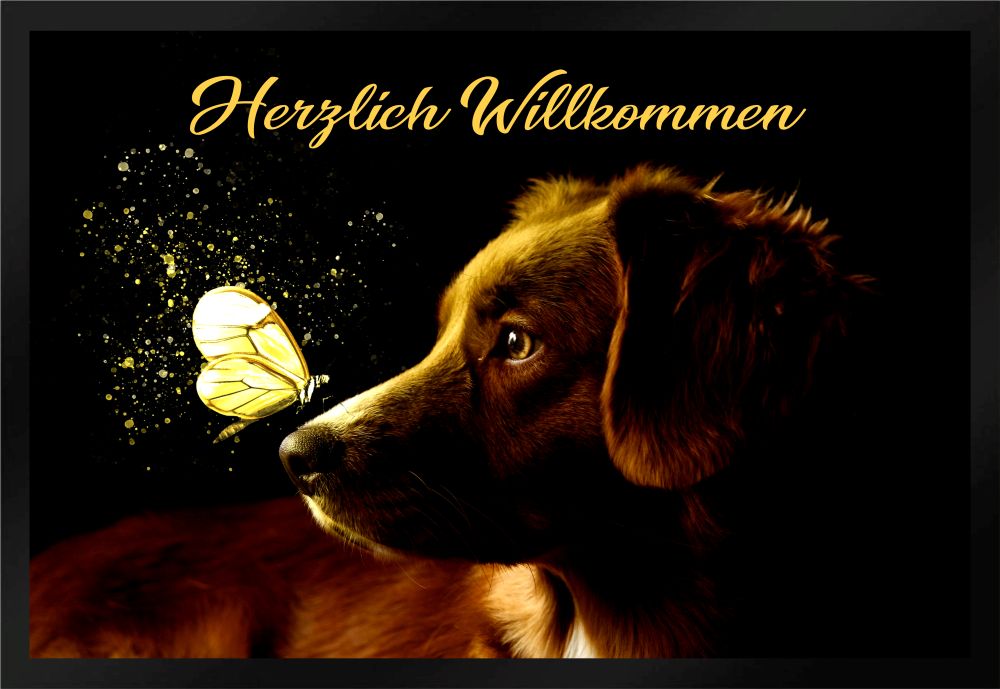 Fußmatte Schmutzfangmatte Herzlich Willkommen Hund Schmetterling F590 60x40 cm
