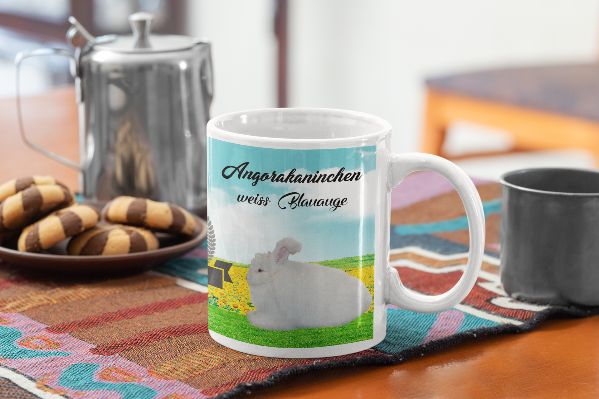 Kaffeetasse Tasse Kaninchen Angora weiß Blauauge T42