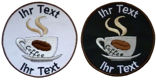 Cafe' Kaffeetasse Aufnäher Patch gestickt mit Wunschtext 10cm(874) schwarz