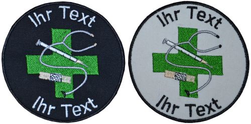 Arzt grünes Kreuz Aufnäher m Wunschtext Verein Patch 10cm (722) schwarz