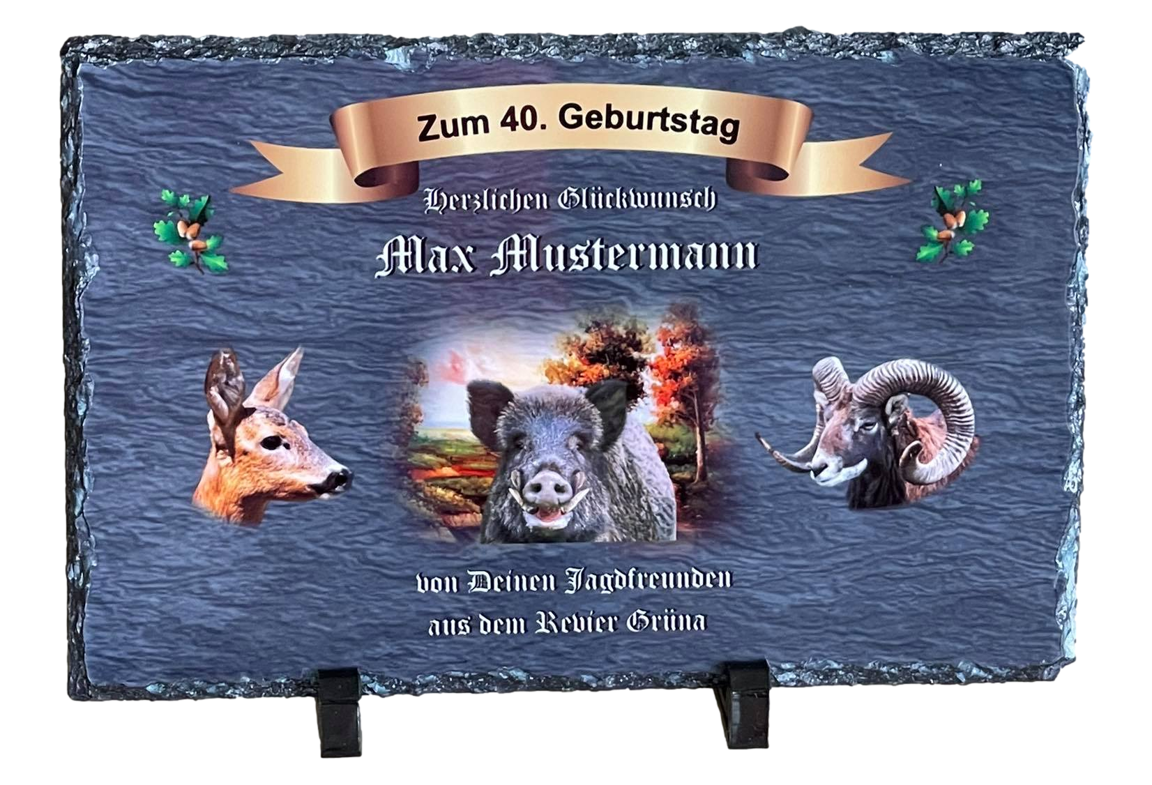 personalisierte Schieferplatte 30x20 für Jäger mit Wunschtext S002